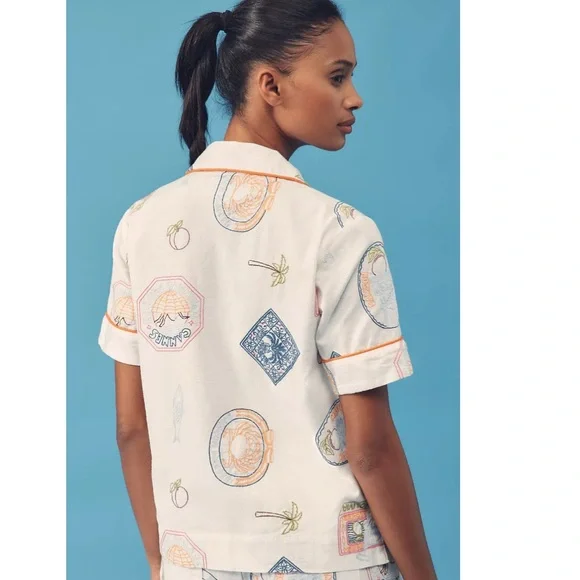 Damson Madder White Chlo Linen-Blend Embroidered Buttondown Shirt US 2 NWT - Picture 3 of 16